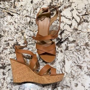 Franco Sarto Brown Strappy Wedge Sandals